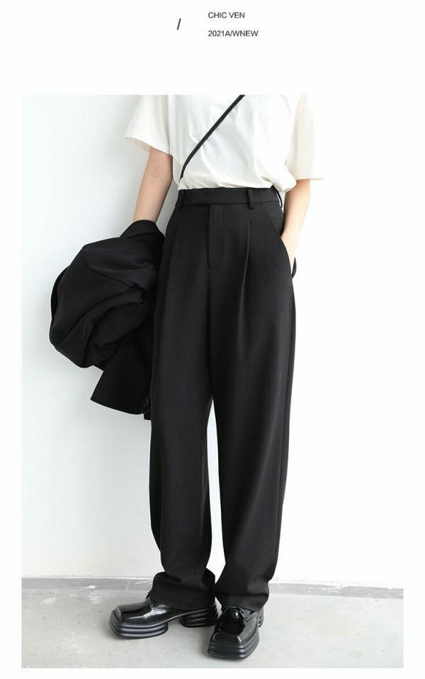 Y2K Streetwear Wide Leg Twill Suit Pants for Women