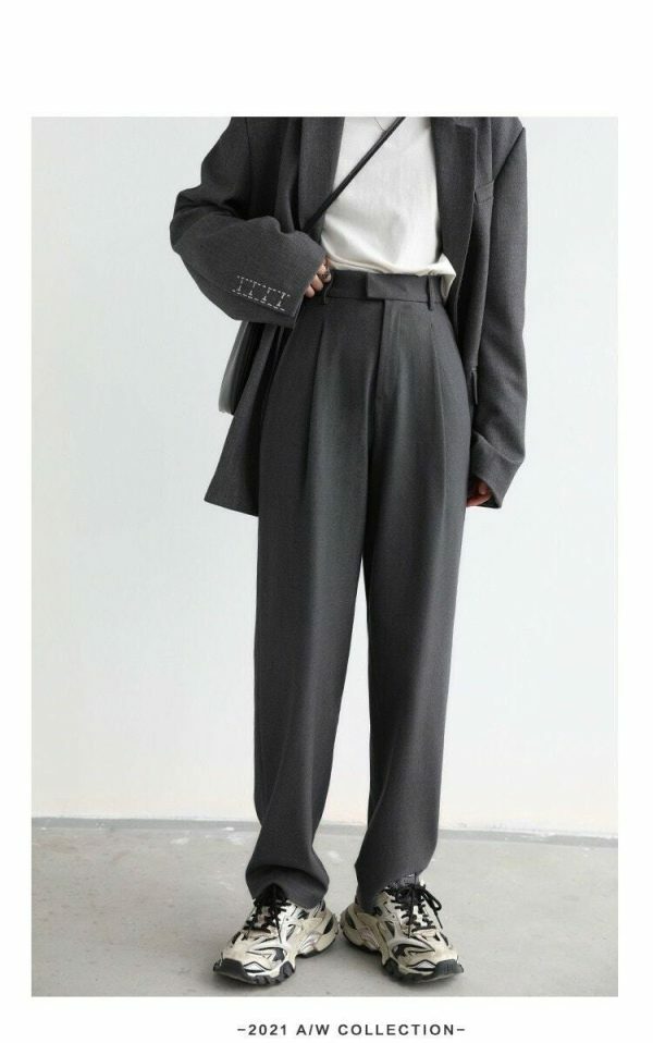 Y2K Streetwear Wide Leg Twill Suit Pants for Women