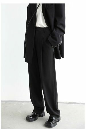 Y2K Streetwear Wide Leg Twill Suit Pants for Women