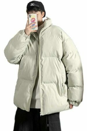 Y2K Streetwear Winter Parka Jacket, Unisex Solid Color Casual Coat