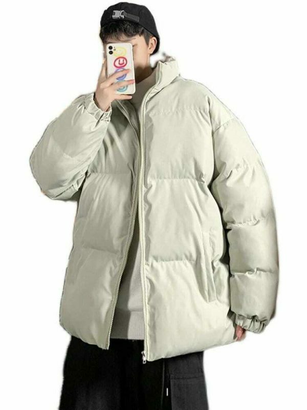 Y2K Streetwear Winter Parka Jacket, Unisex Solid Color Casual Coat