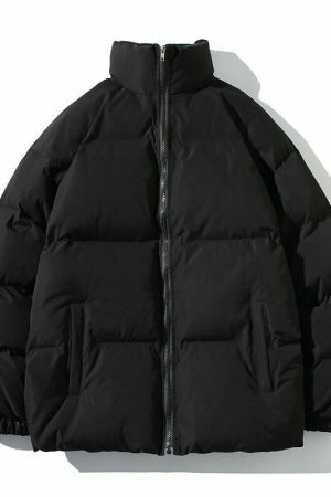 Y2K Streetwear Winter Parka Jacket, Unisex Solid Color Casual Coat