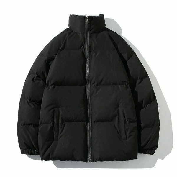 Y2K Streetwear Winter Parka Jacket, Unisex Solid Color Casual Coat