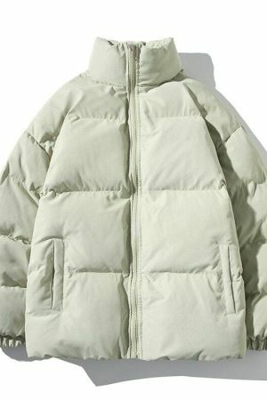 Y2K Streetwear Winter Parka Jacket, Unisex Solid Color Casual Coat