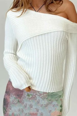 Y2K Streetwear Women's Asymmetrical Knit Cropped Sweater