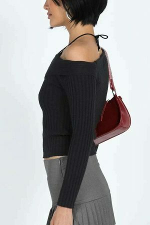 Y2K Streetwear Women's Asymmetrical Knit Cropped Sweater