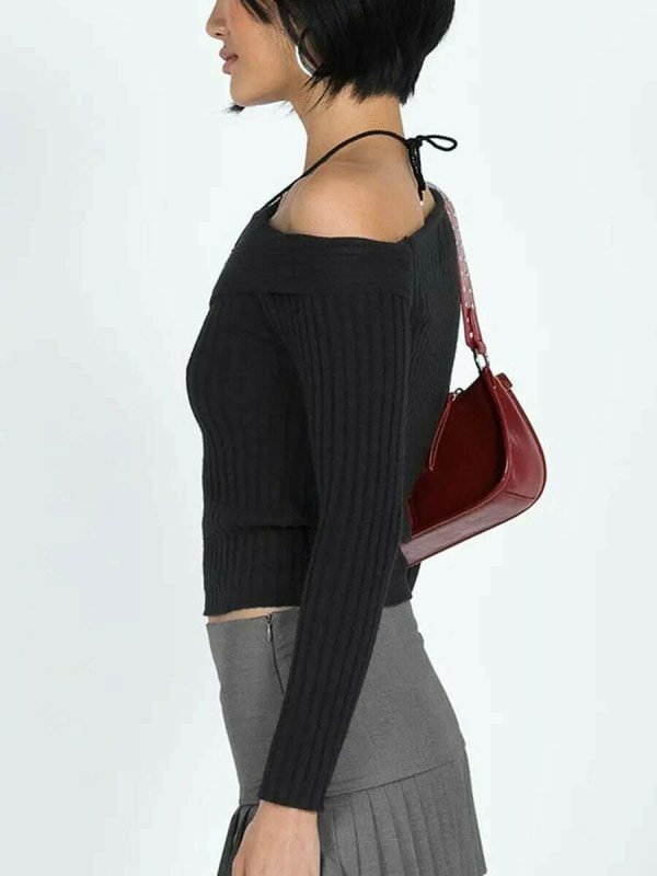 Y2K Streetwear Women's Asymmetrical Knit Cropped Sweater