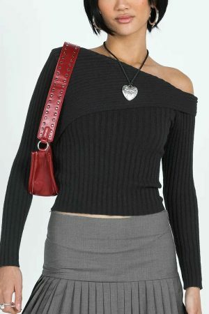 Y2K Streetwear Women's Asymmetrical Knit Cropped Sweater