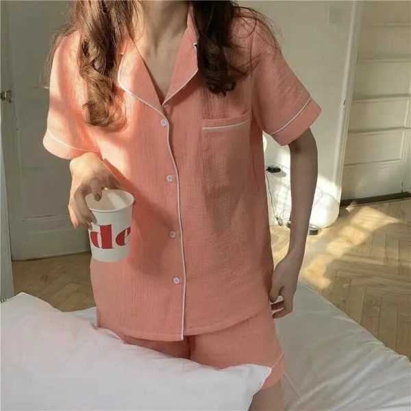 Y2K Streetwear Women's Cotton Crinkle Textured Pyjama Set