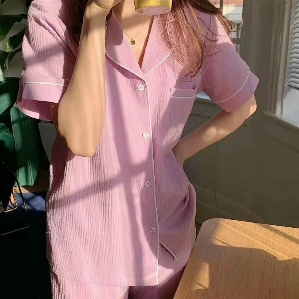 Y2K Streetwear Women's Cotton Crinkle Textured Pyjama Set