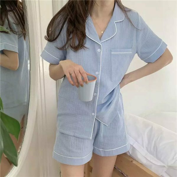 Y2K Streetwear Women's Cotton Crinkle Textured Pyjama Set