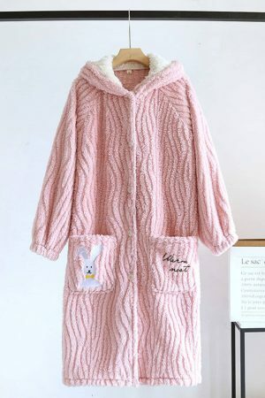 Y2K Streetwear Women's Cotton Hooded Robe with Cartoon Print