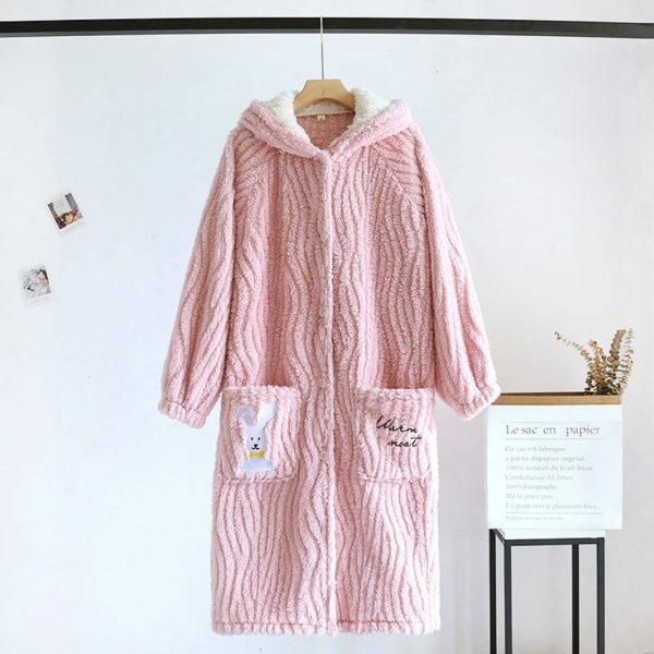 Y2K Streetwear Women's Cotton Hooded Robe with Cartoon Print