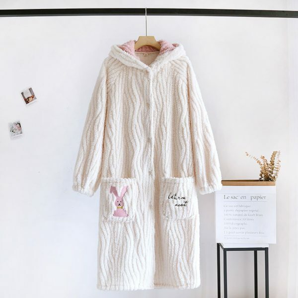 Y2K Streetwear Women's Cotton Hooded Robe with Cartoon Print