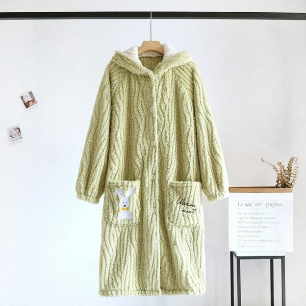 Y2K Streetwear Women's Cotton Hooded Robe with Cartoon Print