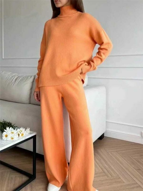 Y2K Streetwear Women's Knitted Turtleneck Sweater & Jogging Pants Set