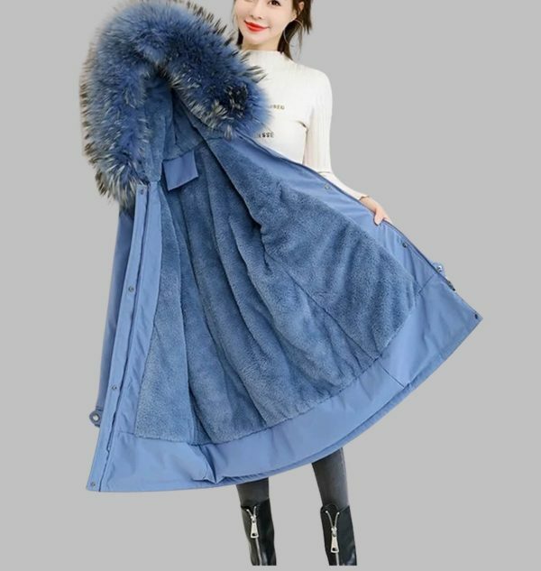 Y2K Streetwear Women's Long Wool Coat with Fur Collar