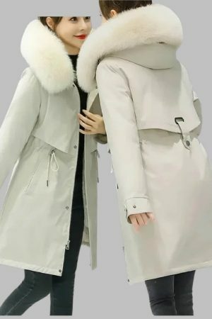 Y2K Streetwear Women's Long Wool Coat with Fur Collar