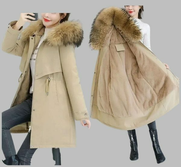 Y2K Streetwear Women's Long Wool Coat with Fur Collar