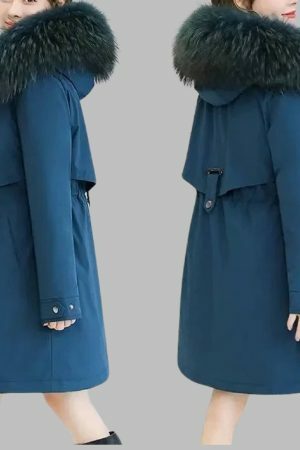 Y2K Streetwear Women's Long Wool Coat with Fur Collar