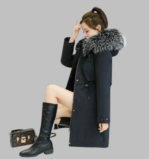 Y2K Streetwear Women's Long Wool Coat with Fur Collar