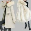 Y2K Streetwear Women's Long Wool Coat with Fur Collar