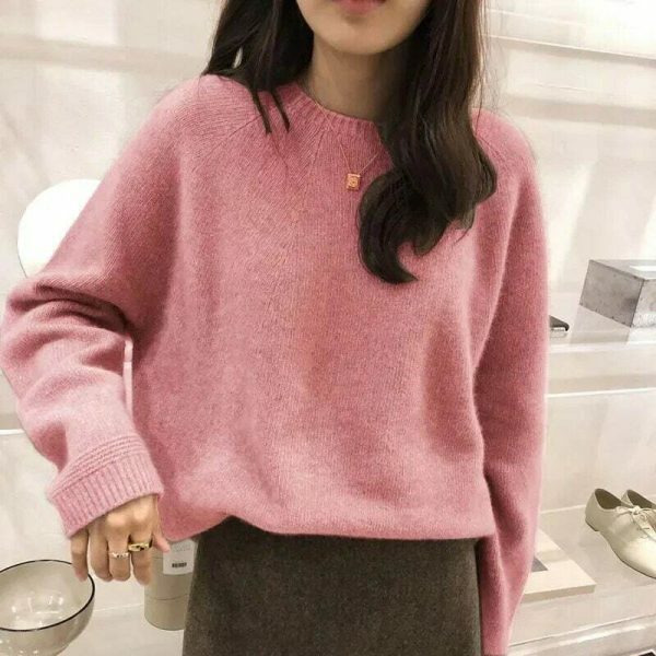 Y2K Streetwear Women's Loose Knitted Sweater Warm Fall Knitwear