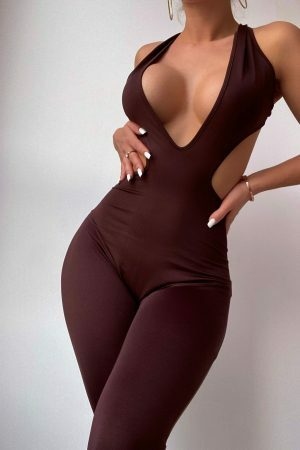 Y2K Streetwear Women's Seamless Stretchy Jumpsuit, Ankle-Length