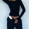 Y2K Streetwear Women's Slim Cropped Long Sleeve Navel T-Shirt