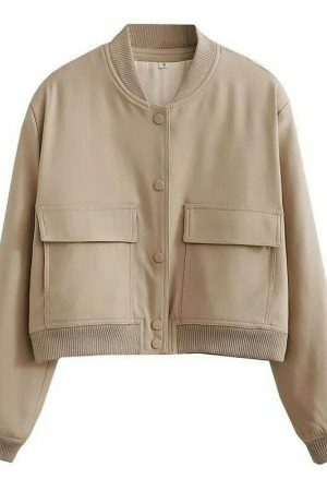 Y2K Streetwear Women's Vintage Bomber Jacket with Pockets