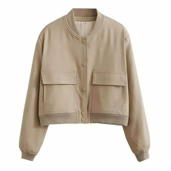 Y2K Streetwear Women's Vintage Bomber Jacket with Pockets