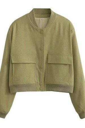 Y2K Streetwear Women's Vintage Bomber Jacket with Pockets