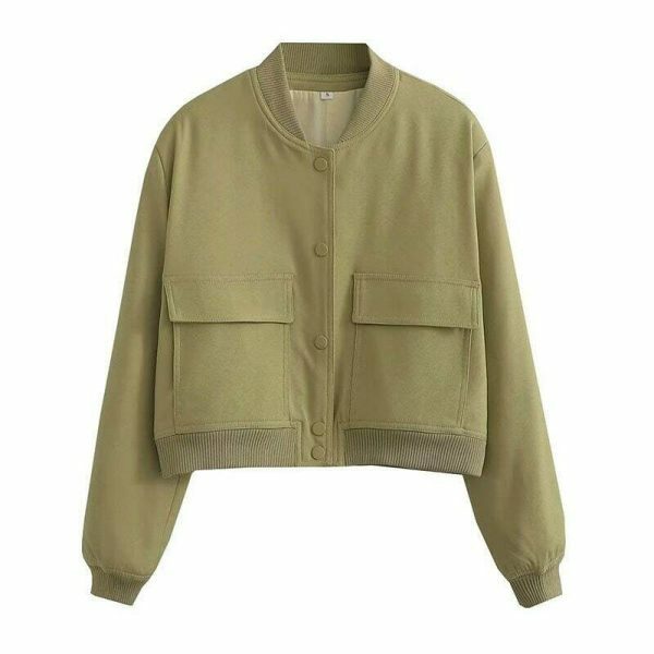 Y2K Streetwear Women's Vintage Bomber Jacket with Pockets