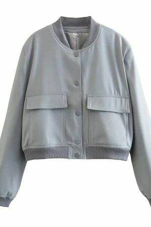 Y2K Streetwear Women's Vintage Bomber Jacket with Pockets