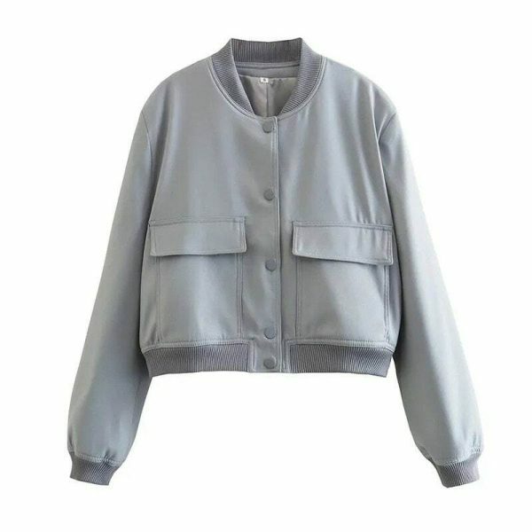 Y2K Streetwear Women's Vintage Bomber Jacket with Pockets