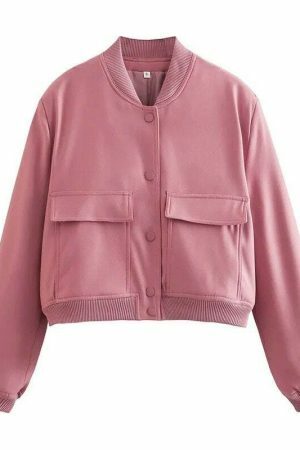 Y2K Streetwear Women's Vintage Bomber Jacket with Pockets