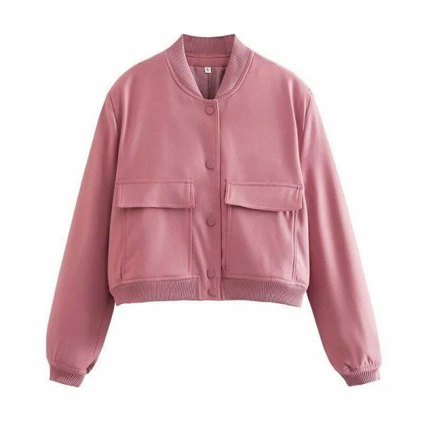 Y2K Streetwear Women's Vintage Bomber Jacket with Pockets