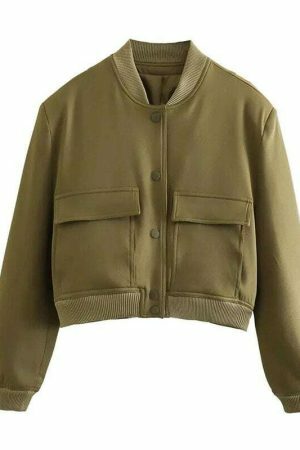 Y2K Streetwear Women's Vintage Bomber Jacket with Pockets