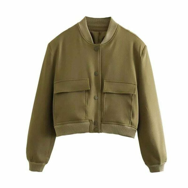 Y2K Streetwear Women's Vintage Bomber Jacket with Pockets