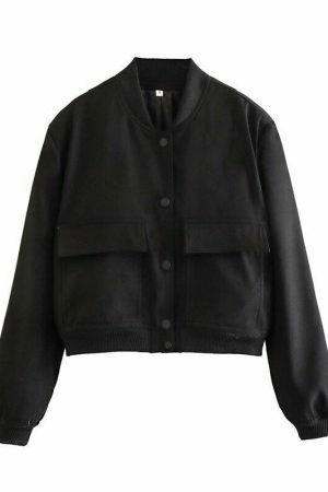 Y2K Streetwear Women's Vintage Bomber Jacket with Pockets