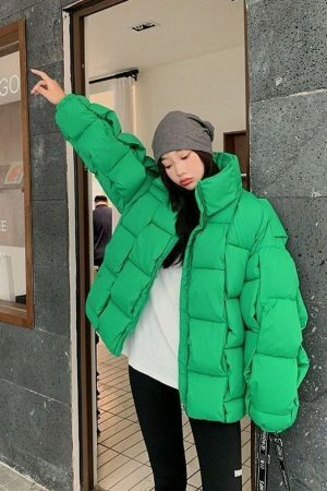 Y2K Streetwear Women's Winter Puffer Jacket - Thick Knitted Down Coat