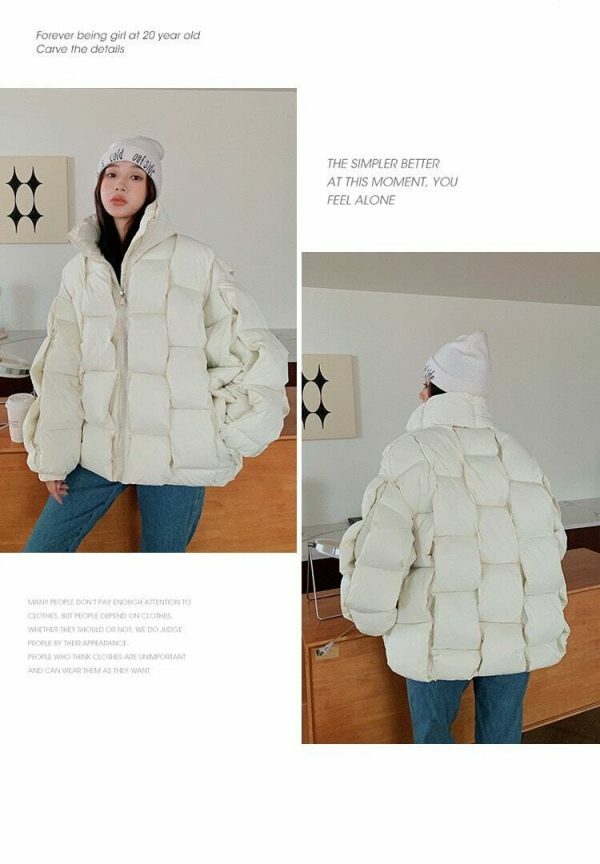 Y2K Streetwear Women's Winter Puffer Jacket - Thick Knitted Down Coat