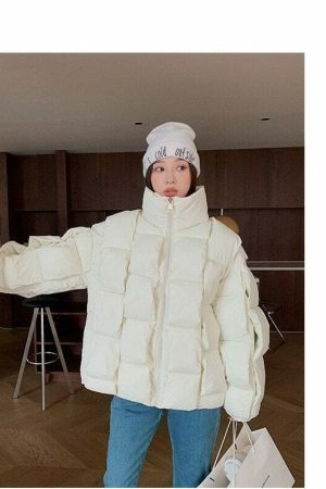 Y2K Streetwear Women's Winter Puffer Jacket - Thick Knitted Down Coat