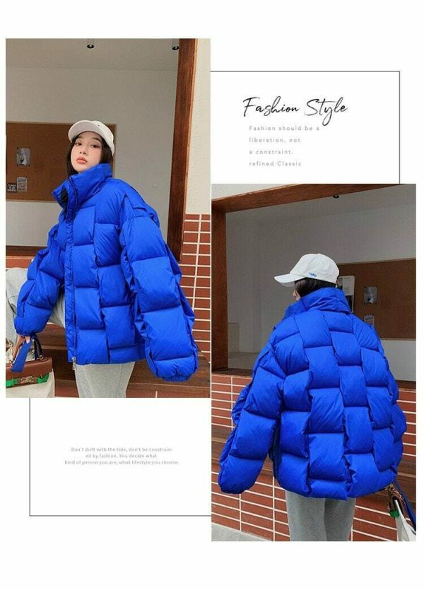 Y2K Streetwear Women's Winter Puffer Jacket - Thick Knitted Down Coat