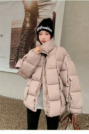 Y2K Streetwear Women's Winter Puffer Jacket - Thick Knitted Down Coat