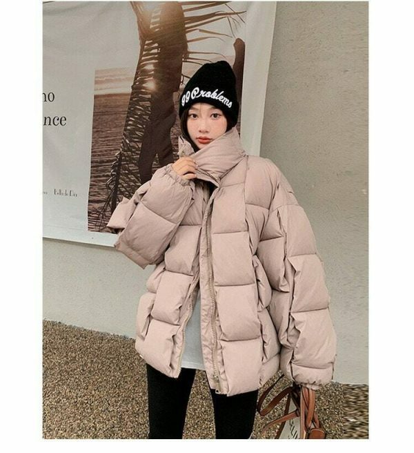 Y2K Streetwear Women's Winter Puffer Jacket - Thick Knitted Down Coat