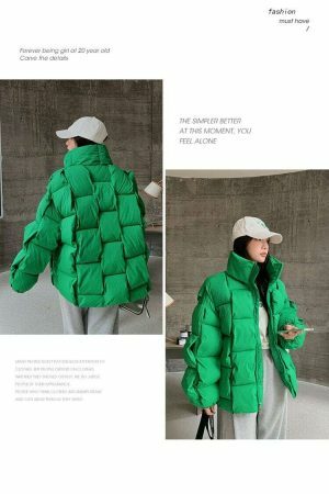 Y2K Streetwear Women's Winter Puffer Jacket - Thick Knitted Down Coat