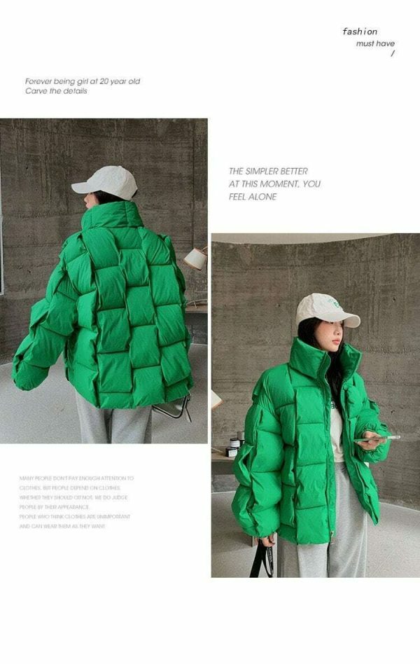 Y2K Streetwear Women's Winter Puffer Jacket - Thick Knitted Down Coat