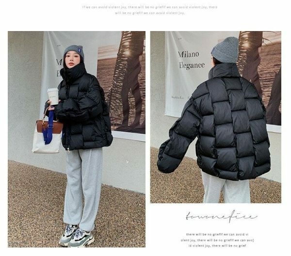 Y2K Streetwear Women's Winter Puffer Jacket - Thick Knitted Down Coat