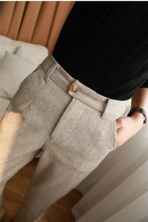 Y2K Streetwear Woolen Harem Pencil Pants for Women